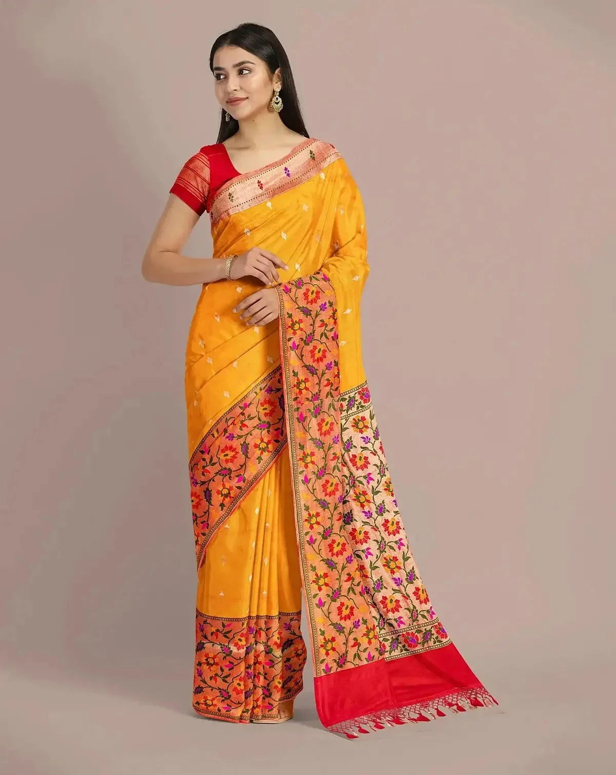 Mango Yellow Banarsi Silk saree - Pallodstore