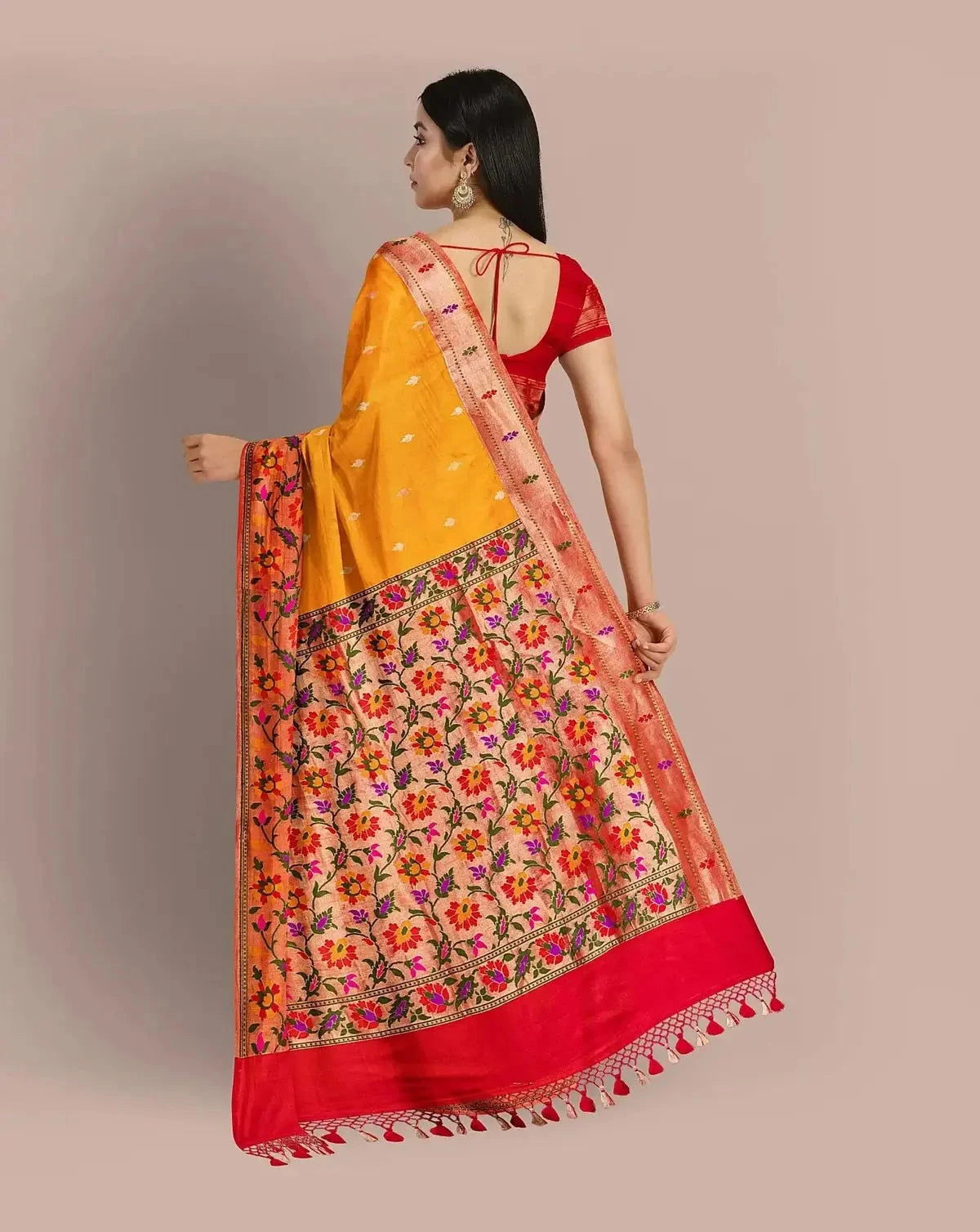 Mango Yellow Banarsi Silk saree - Pallodstore