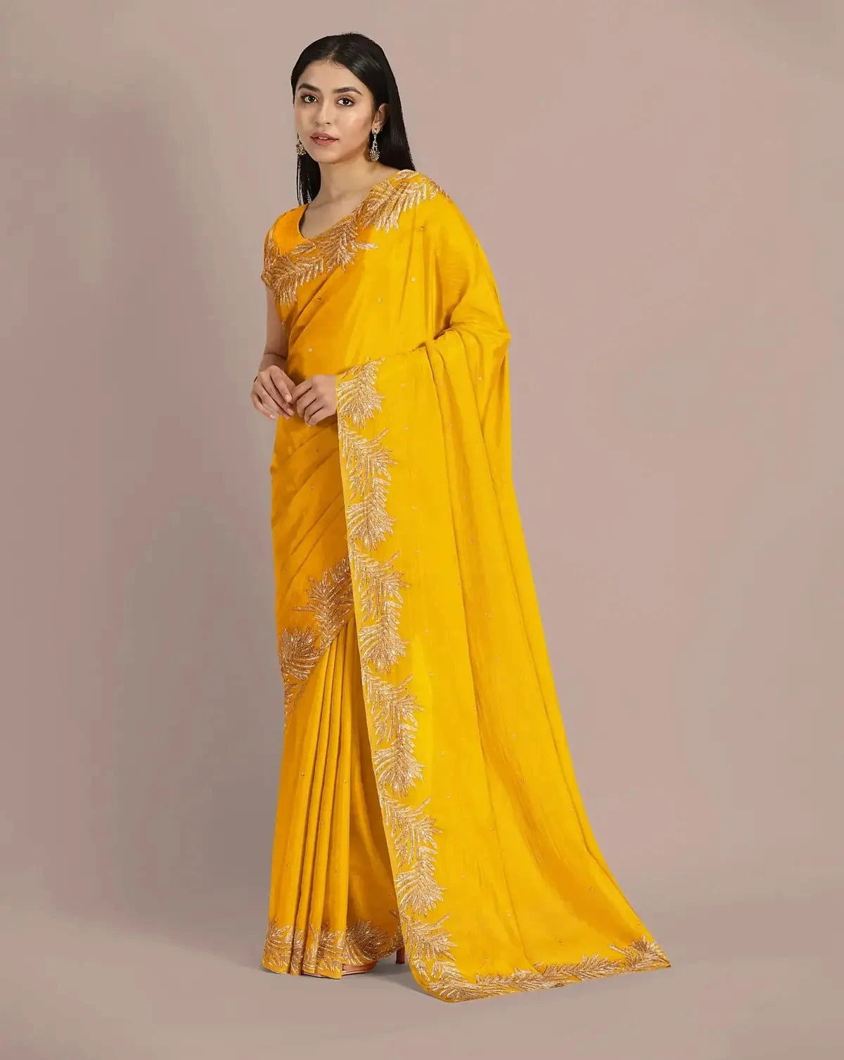 Mango Yellow Organza Saree - Pallodstore