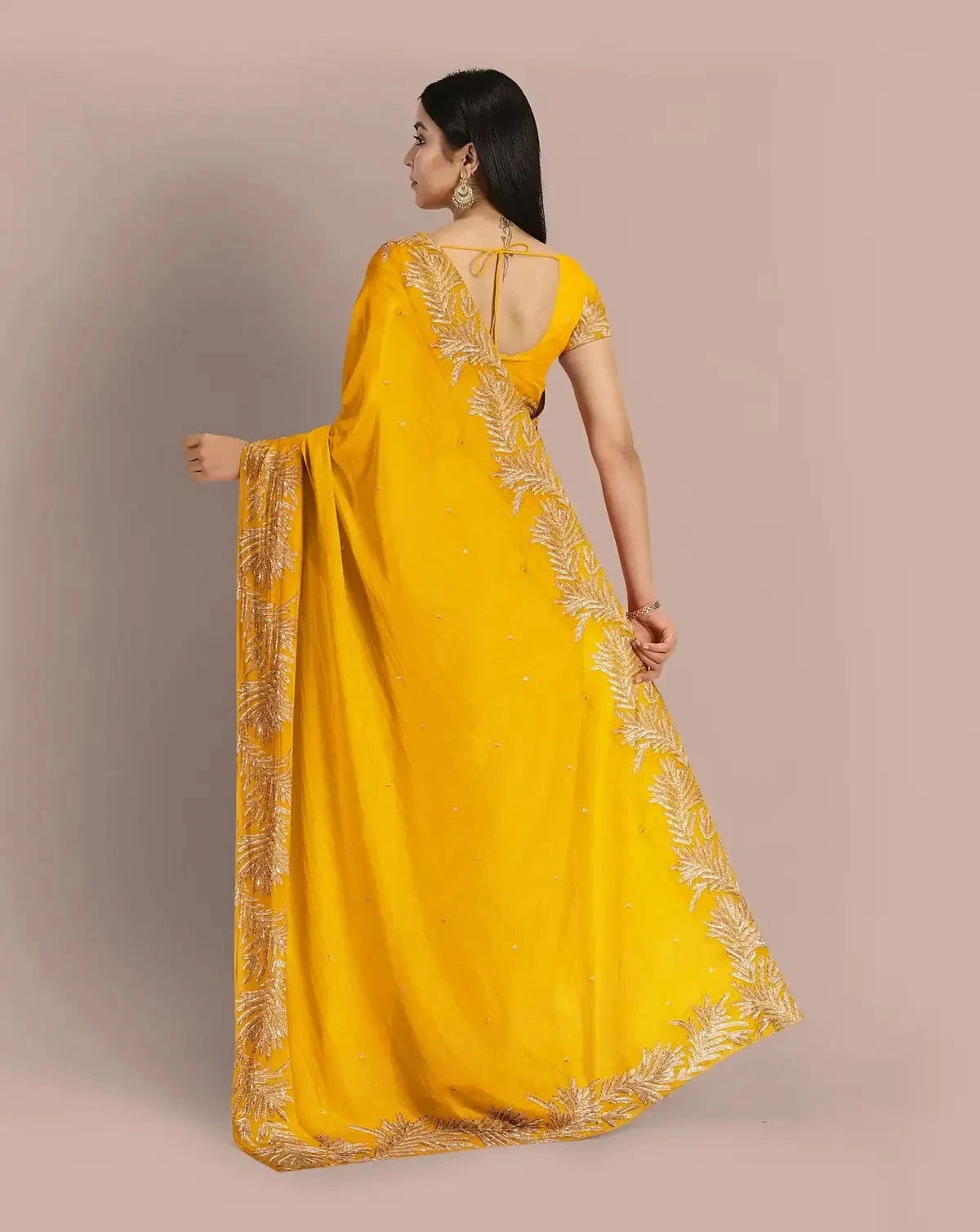 Mango Yellow Organza Saree - Pallodstore