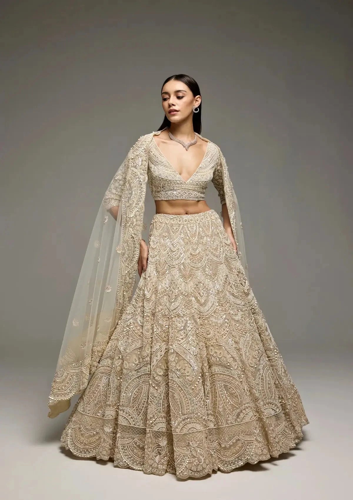 Marisol Ivory Lehenga - Pallodstore