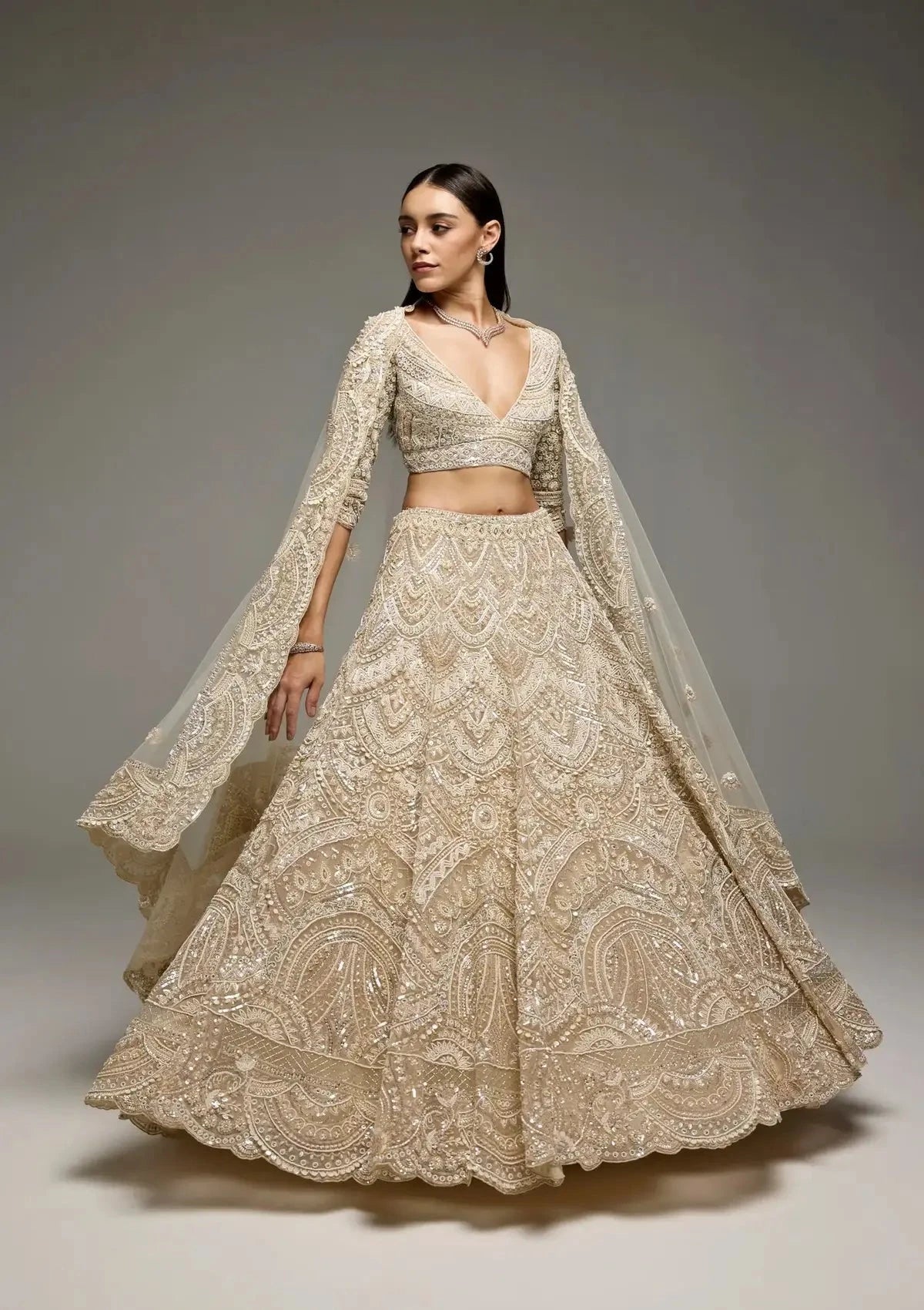 Marisol Ivory Lehenga - Pallodstore