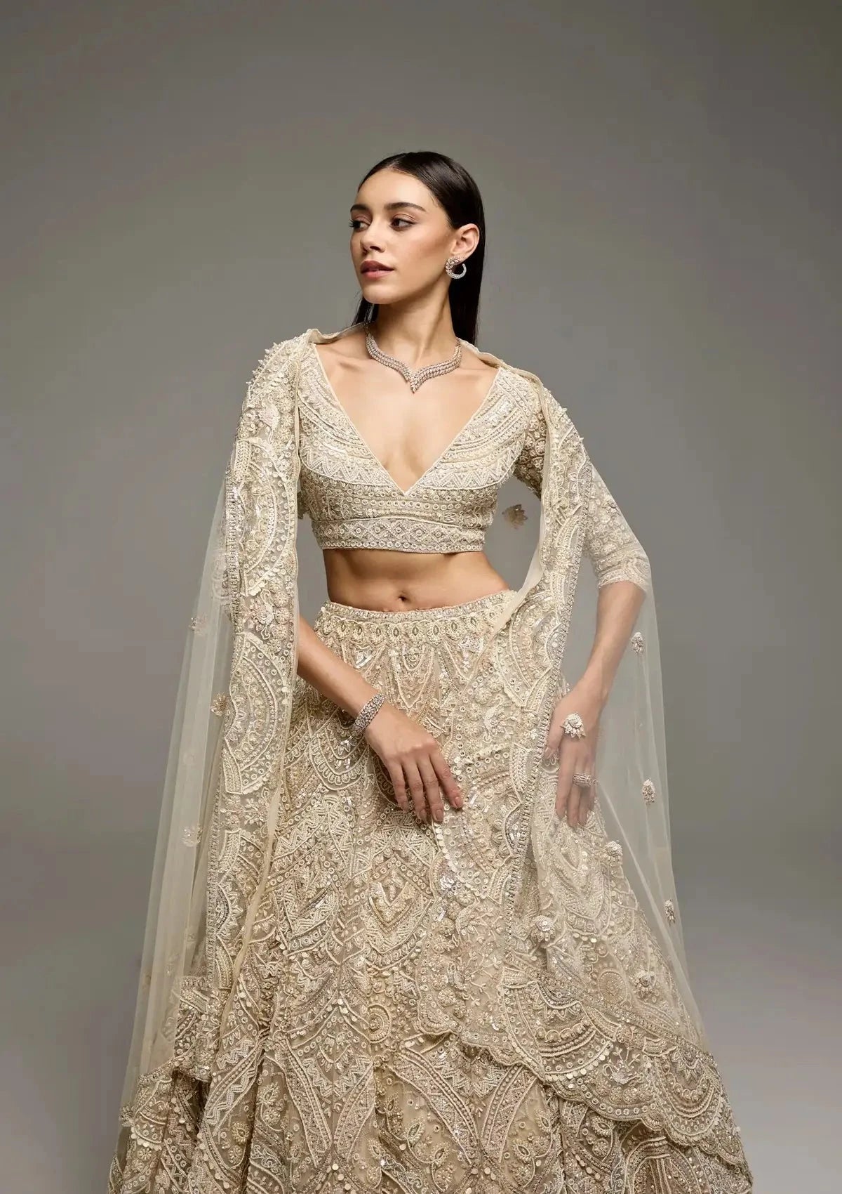 Marisol Ivory Lehenga - Pallodstore