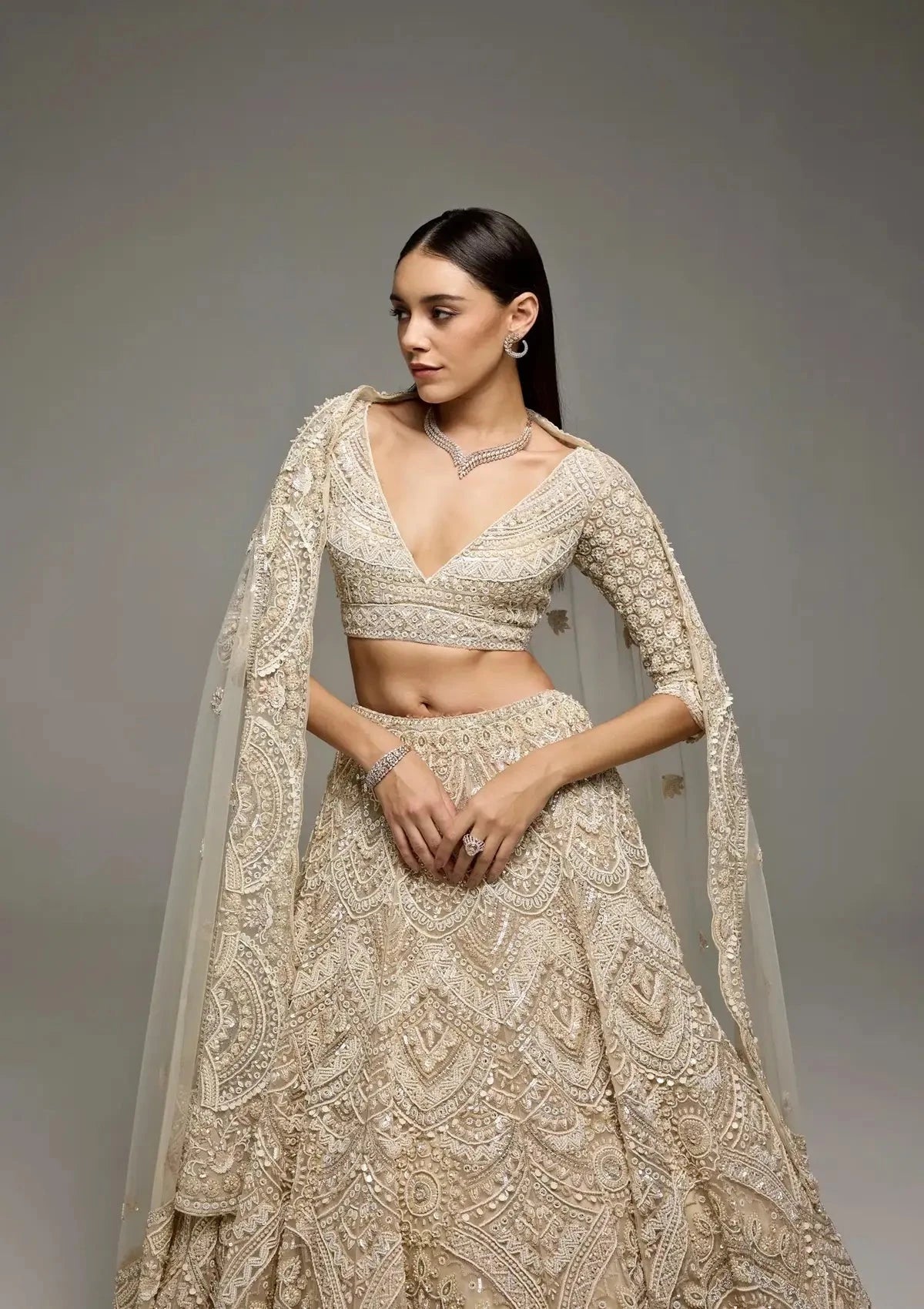 Marisol Ivory Lehenga - Pallodstore