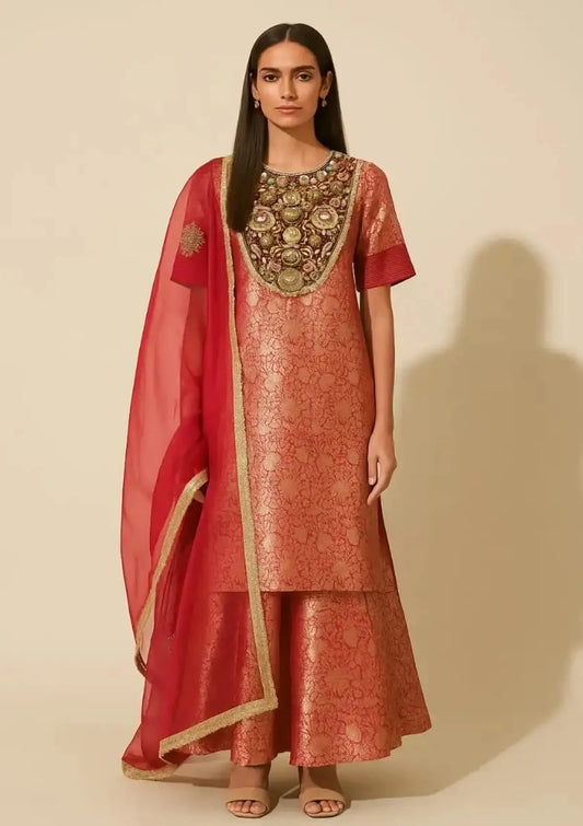 Maroonish Red Plazzo Suit - Pallodstore