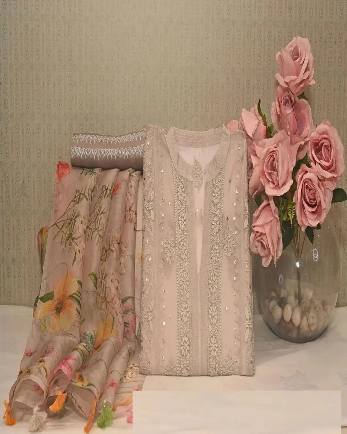 Mauve Organza Dress Material - Pallodstore