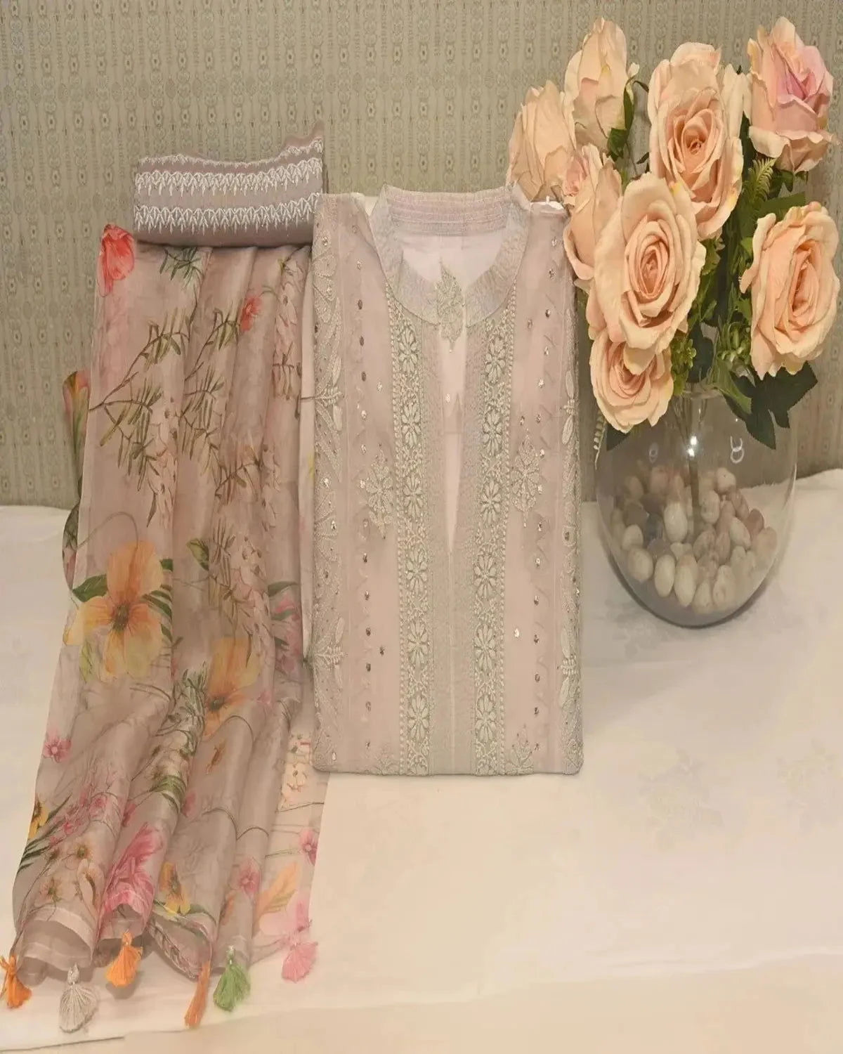 Mauve Organza Dress Material - Pallodstore
