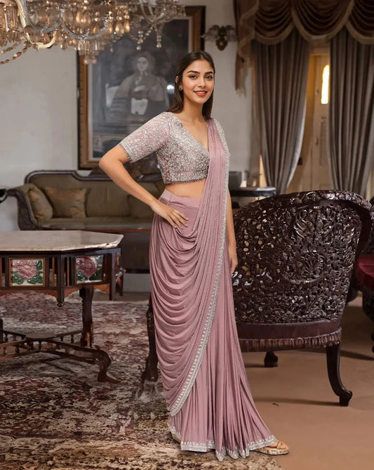 Mauve Pre- draped Saree - Pallodstore