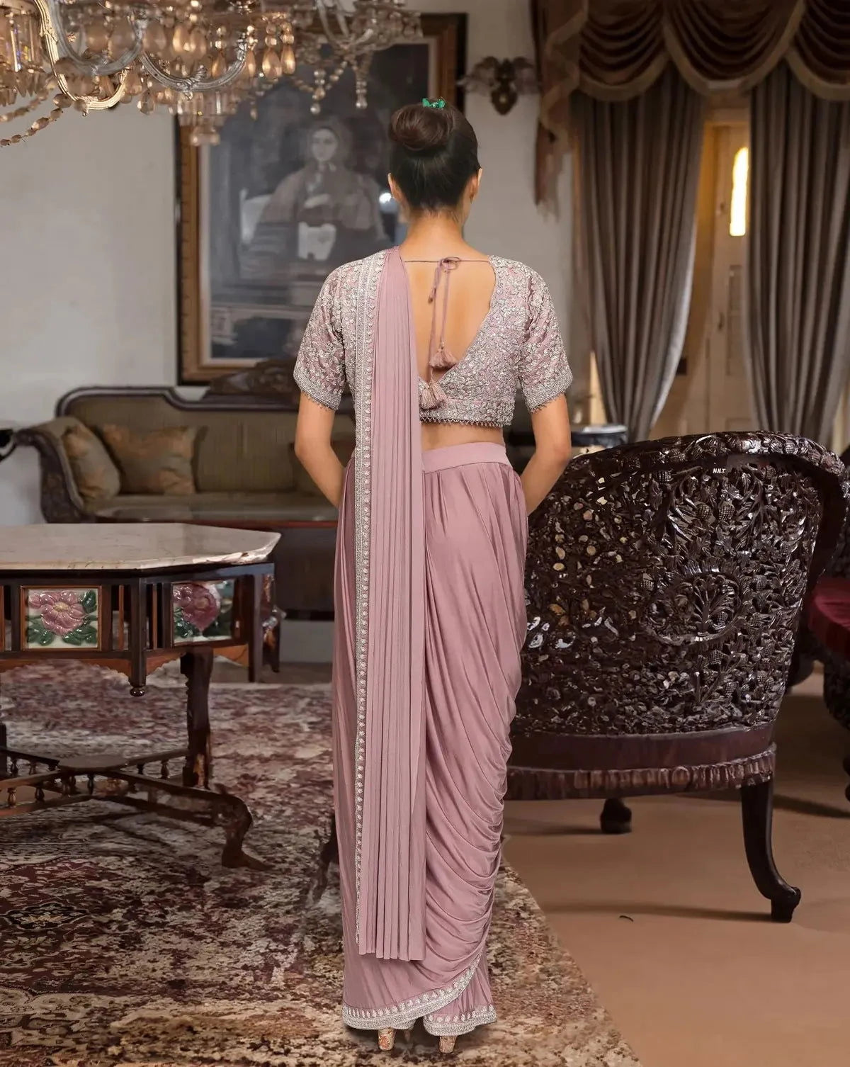 Mauve Pre- draped Saree - Pallodstore