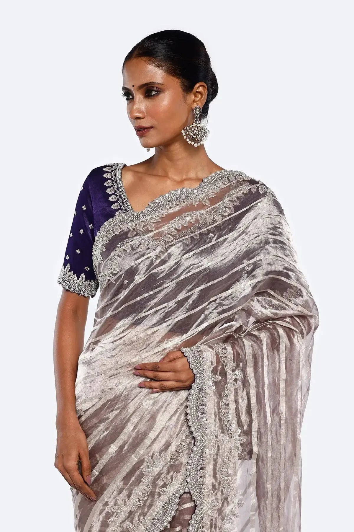 Mauve Striped Tissue Saree - Pallodstore
