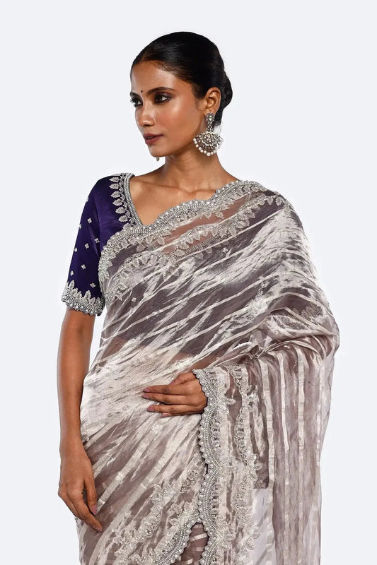 Mauve Striped Tissue Saree - Pallodstore
