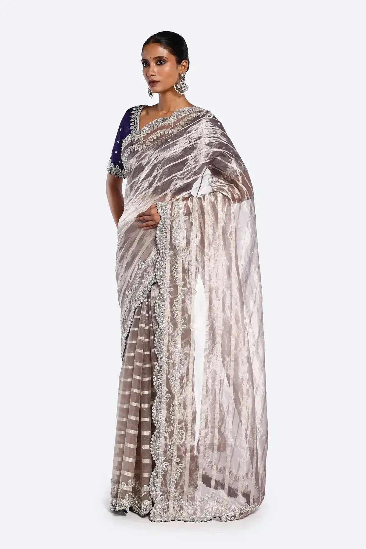 Mauve Striped Tissue Saree - Pallodstore