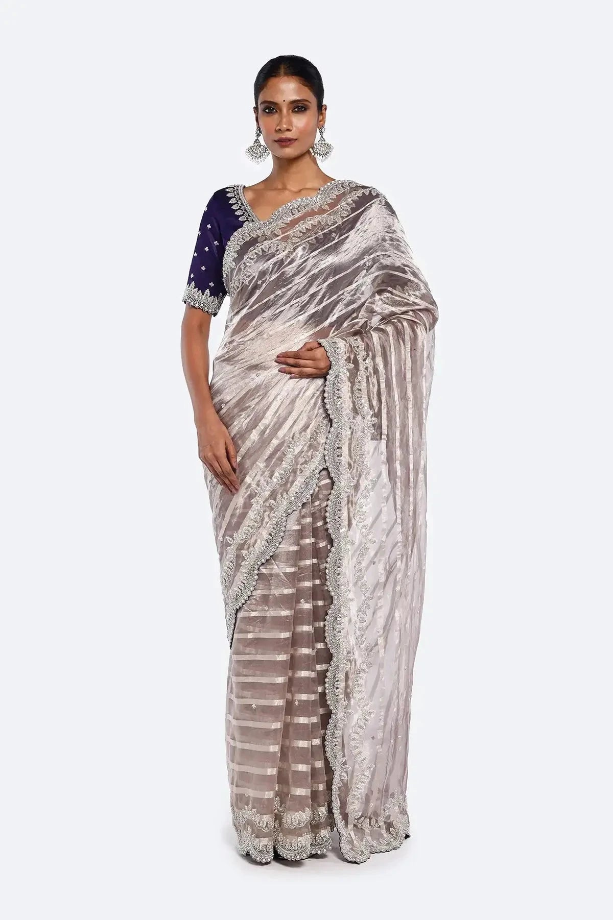 Mauve Striped Tissue Saree - Pallodstore