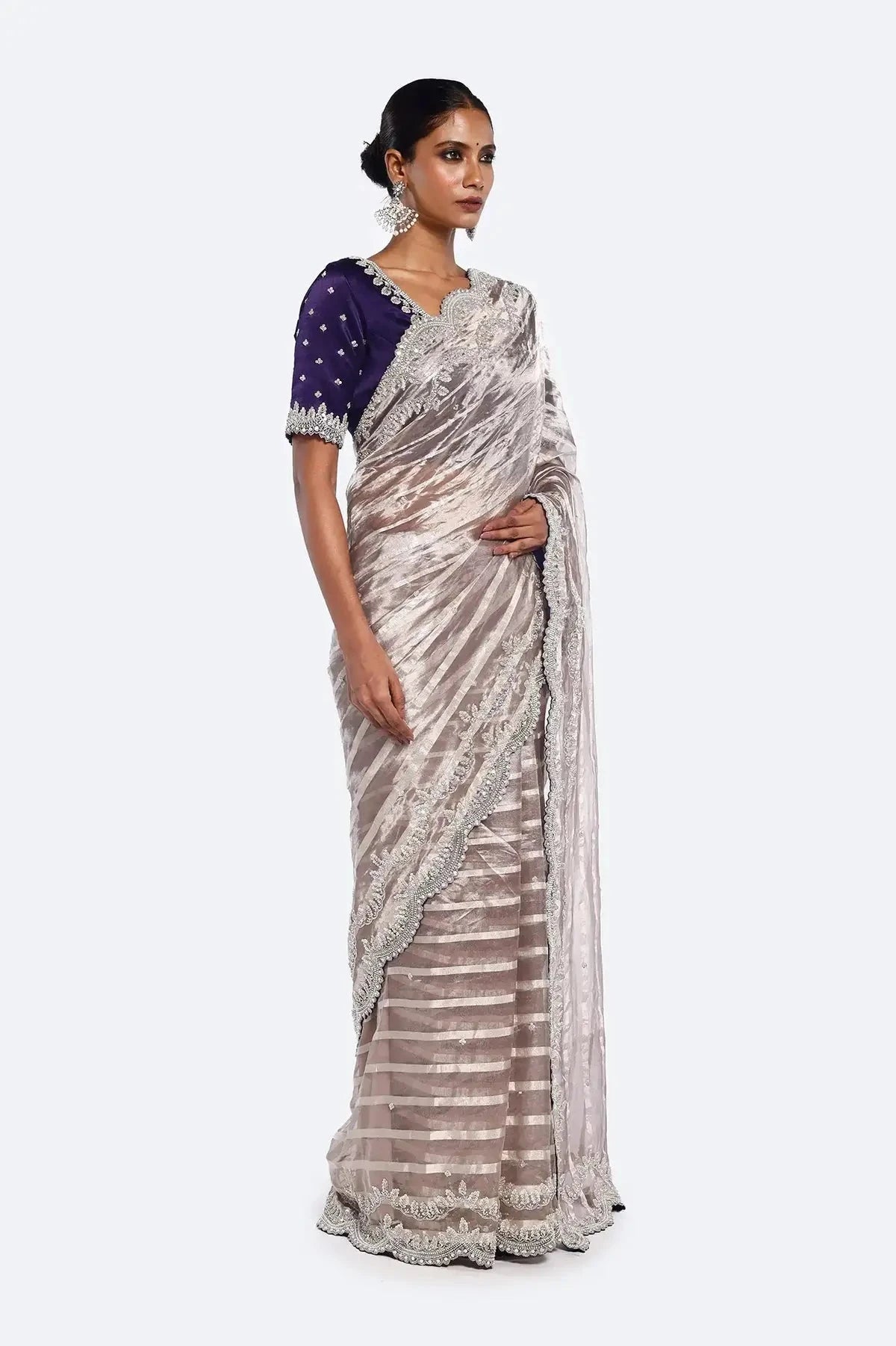 Mauve Striped Tissue Saree - Pallodstore