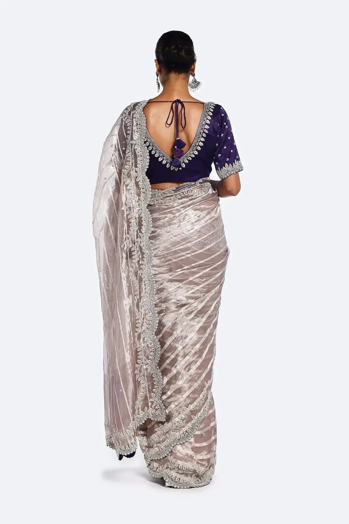Mauve Striped Tissue Saree - Pallodstore