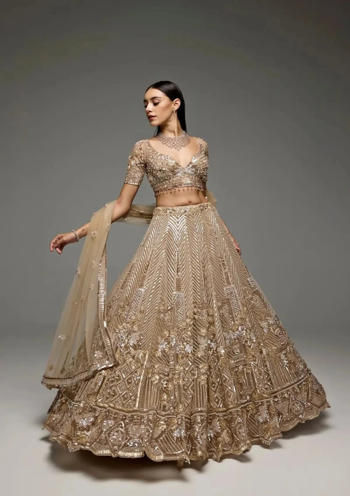 Megan Golden Lehenga - Pallodstore