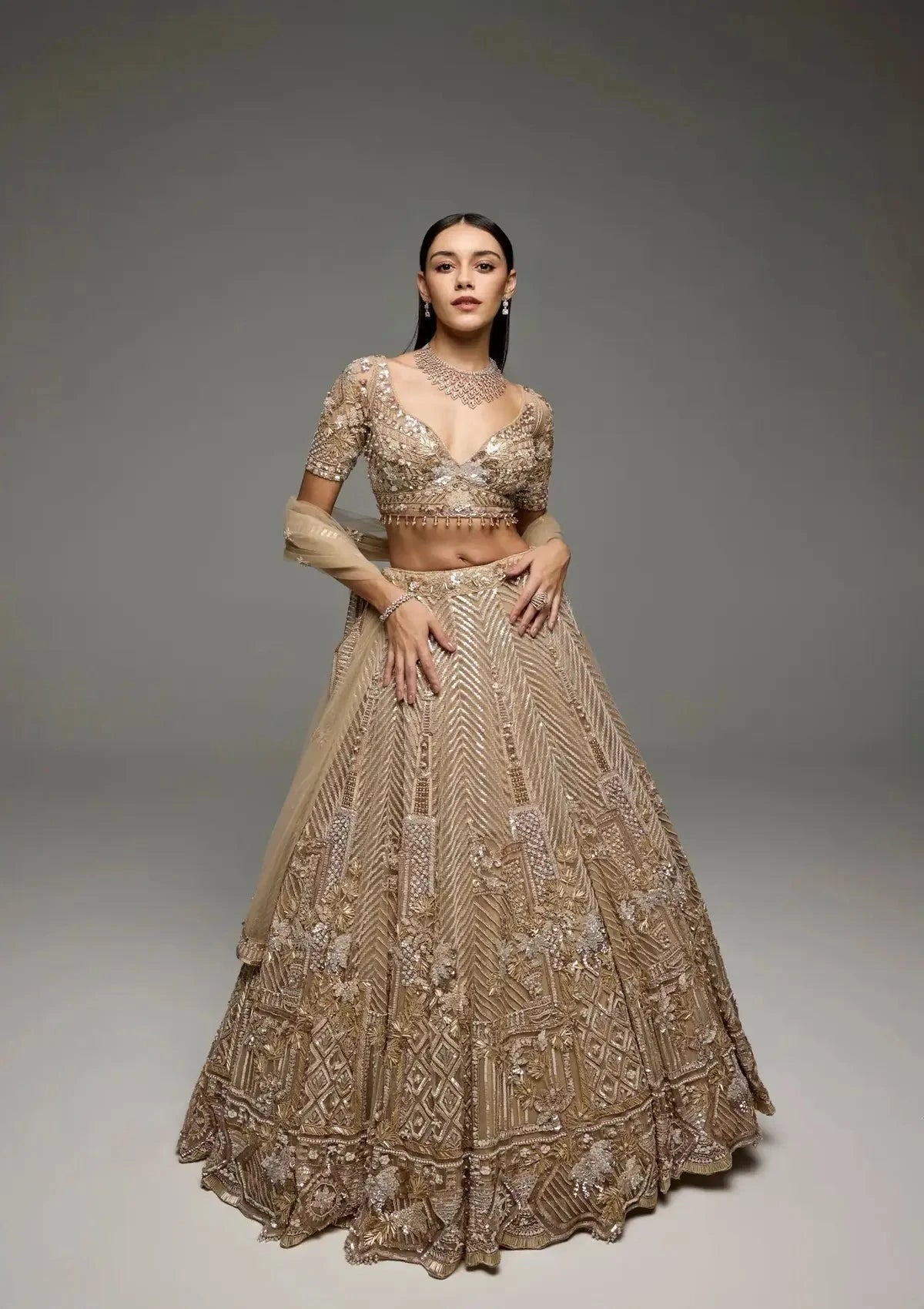 Megan Golden Lehenga - Pallodstore