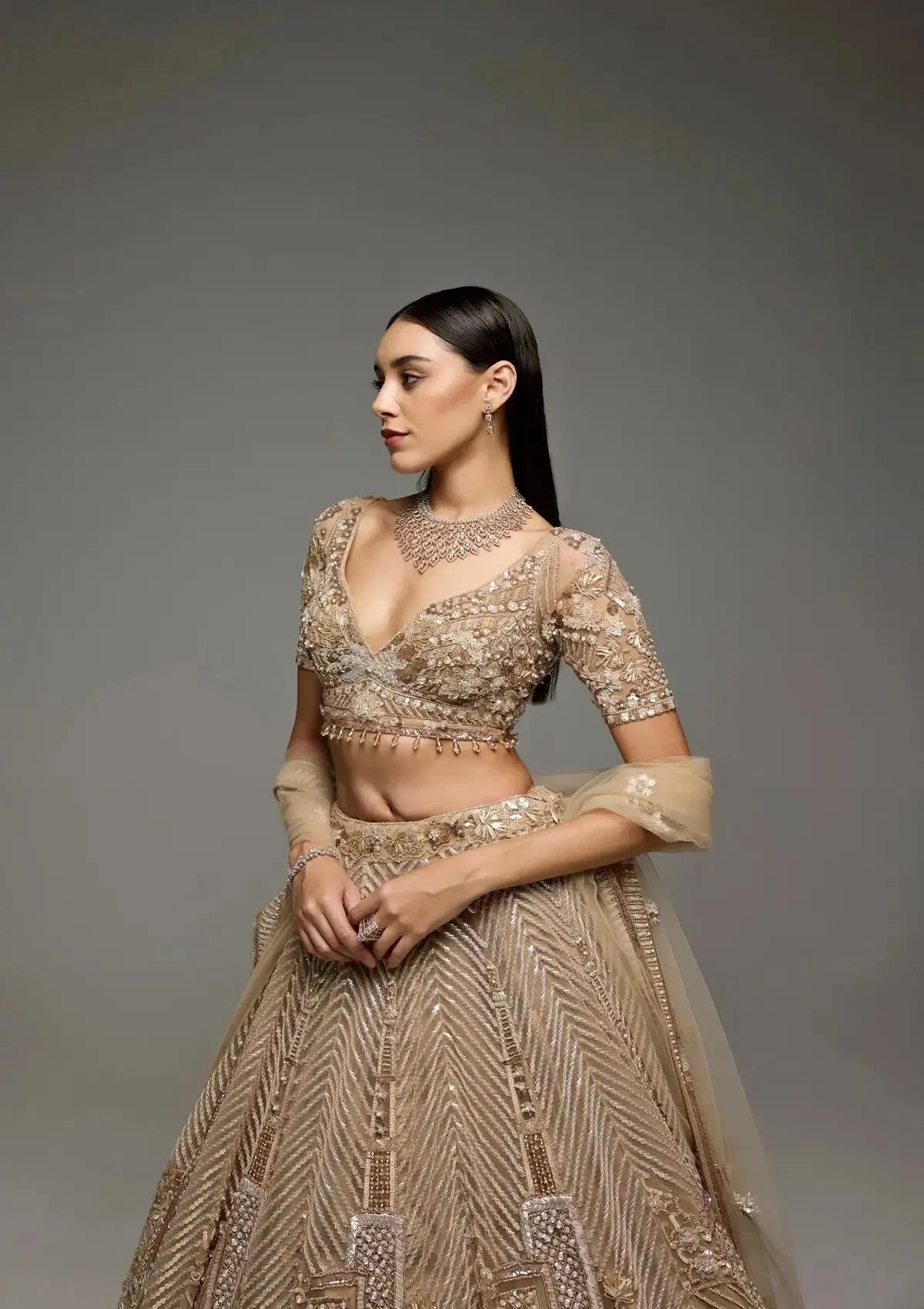 Megan Golden Lehenga - Pallodstore