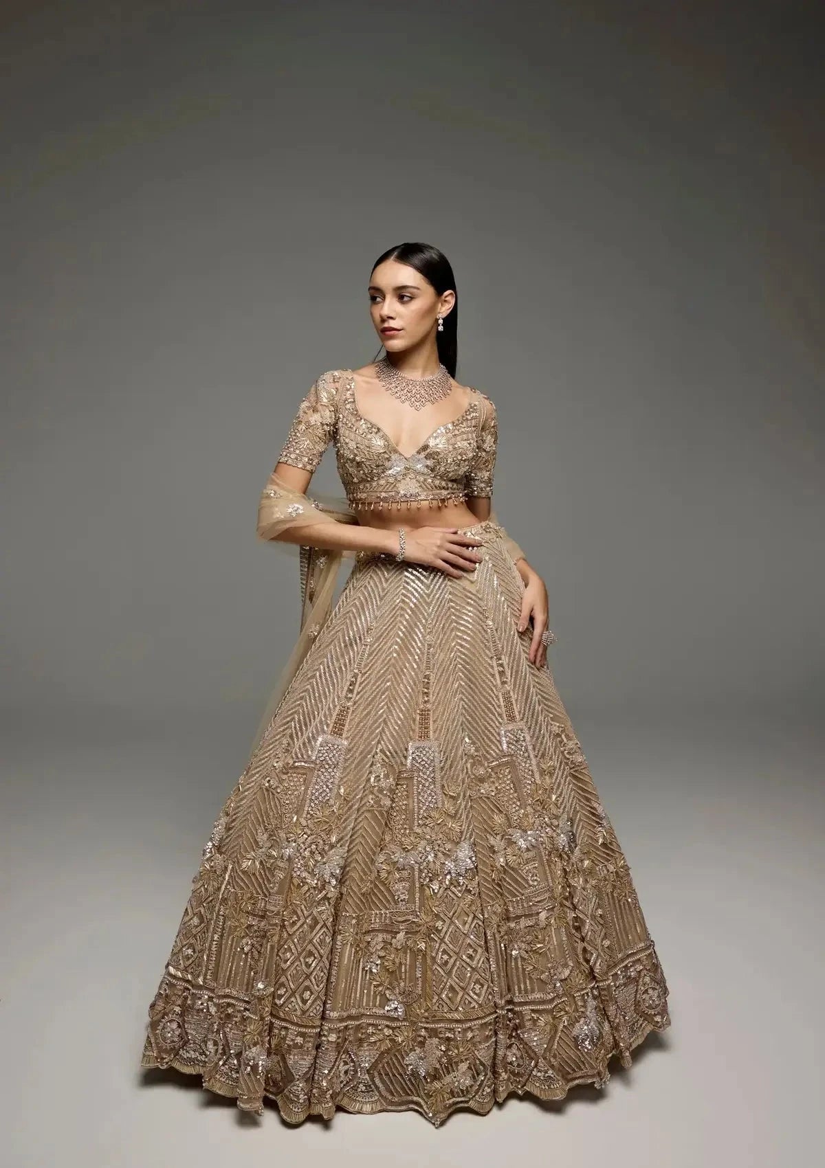 Megan Golden Lehenga - Pallodstore