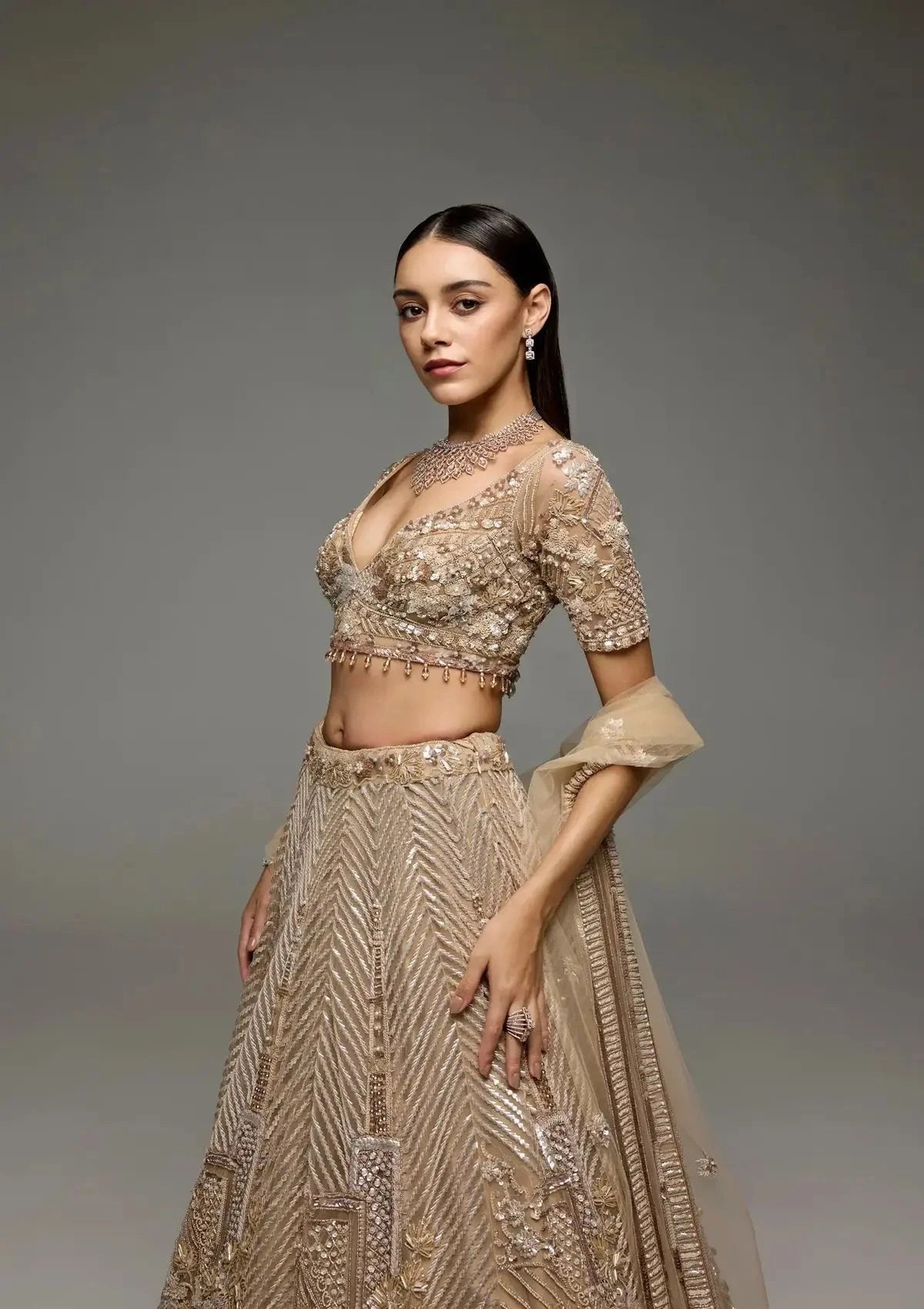Megan Golden Lehenga - Pallodstore