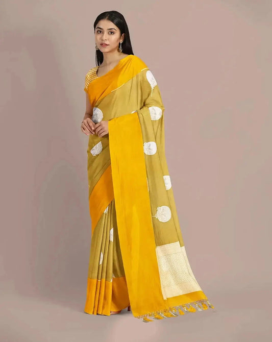 Mehendi Green Banarasi Kora Saree - Pallodstore