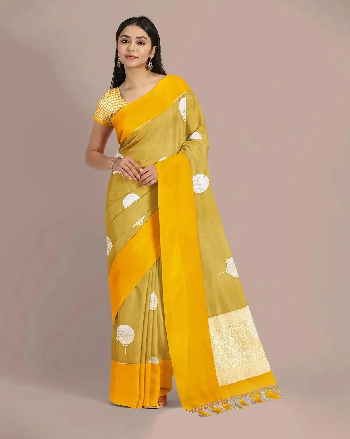 Mehendi Green Banarasi Kora Saree - Pallodstore