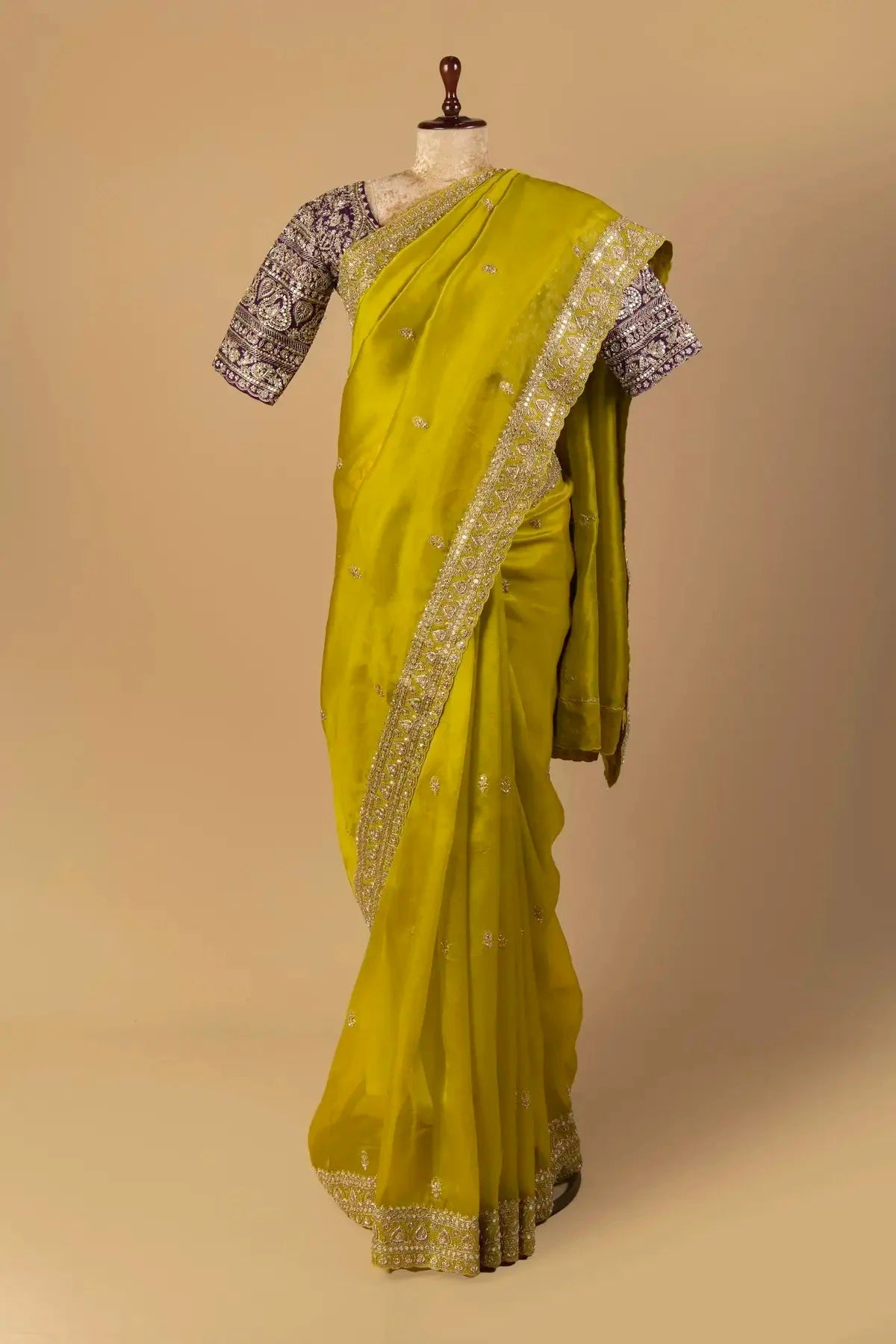 Mehndi Green Organza Embroidered Saree - Pallodstore
