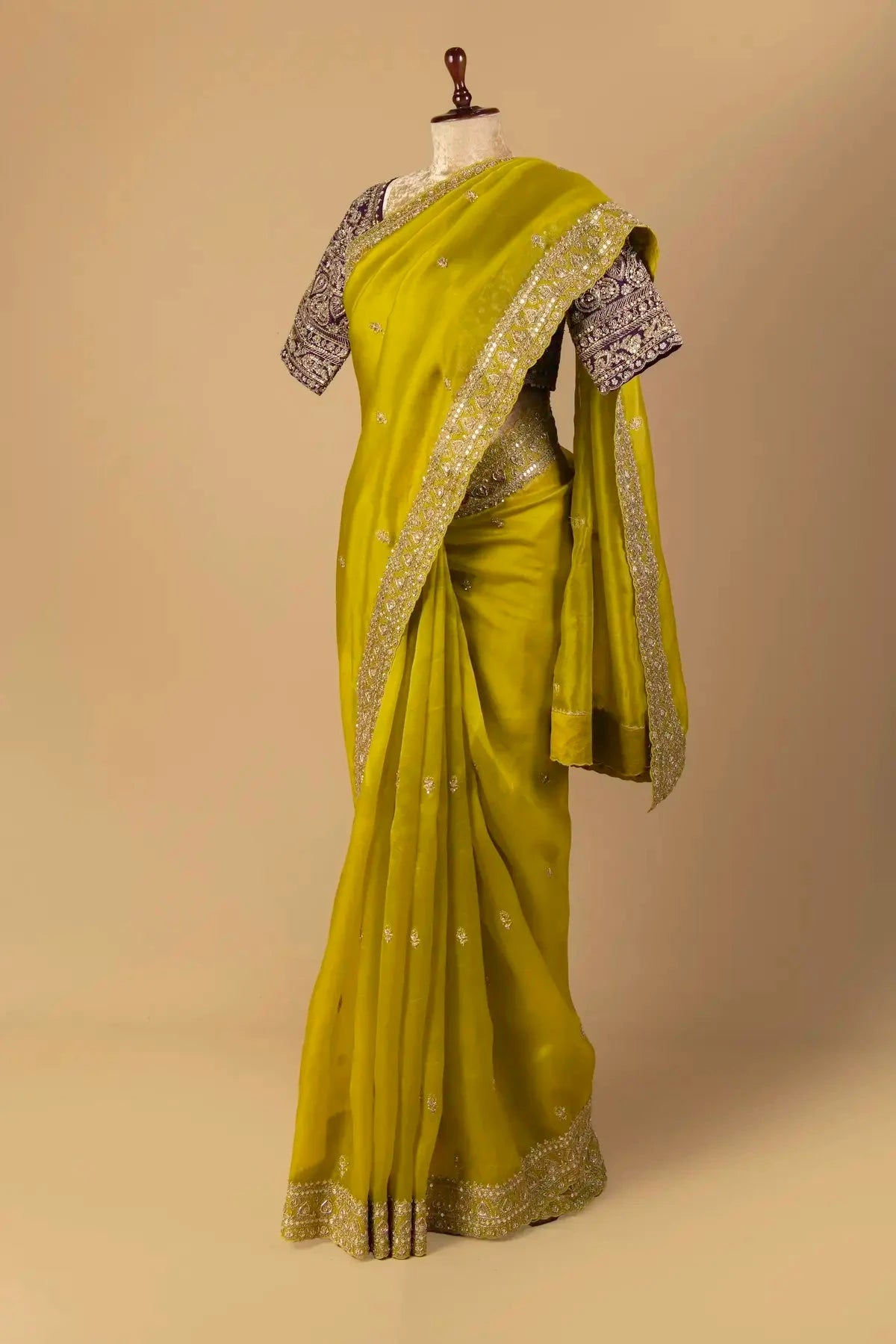 Mehndi Green Organza Embroidered Saree - Pallodstore