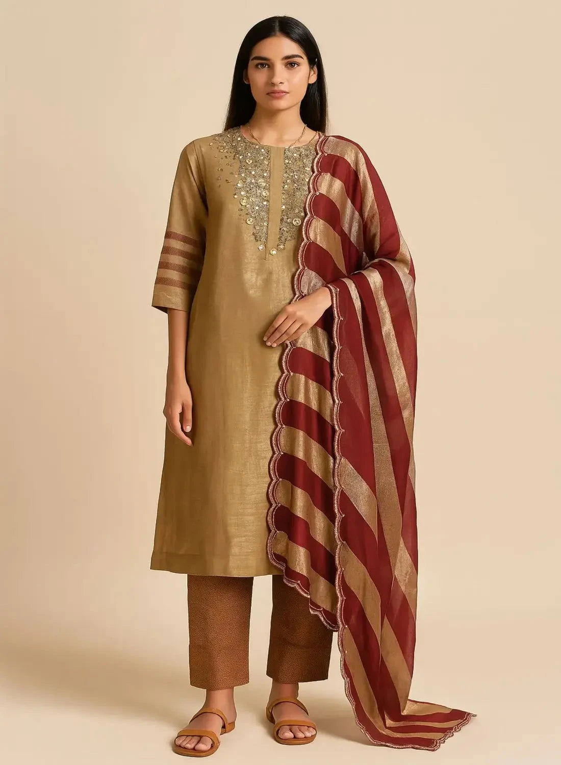 Metallic Gold Anarkali Suit Set - Pallodstore