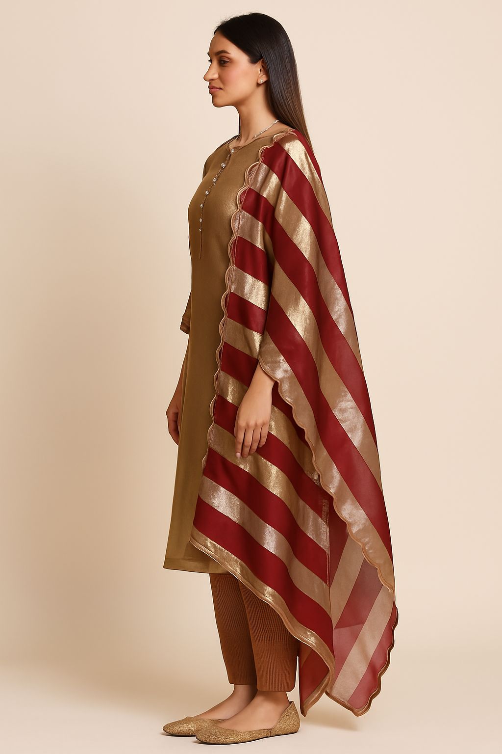 Metallic Gold Anarkali Suit Set - Pallodstore