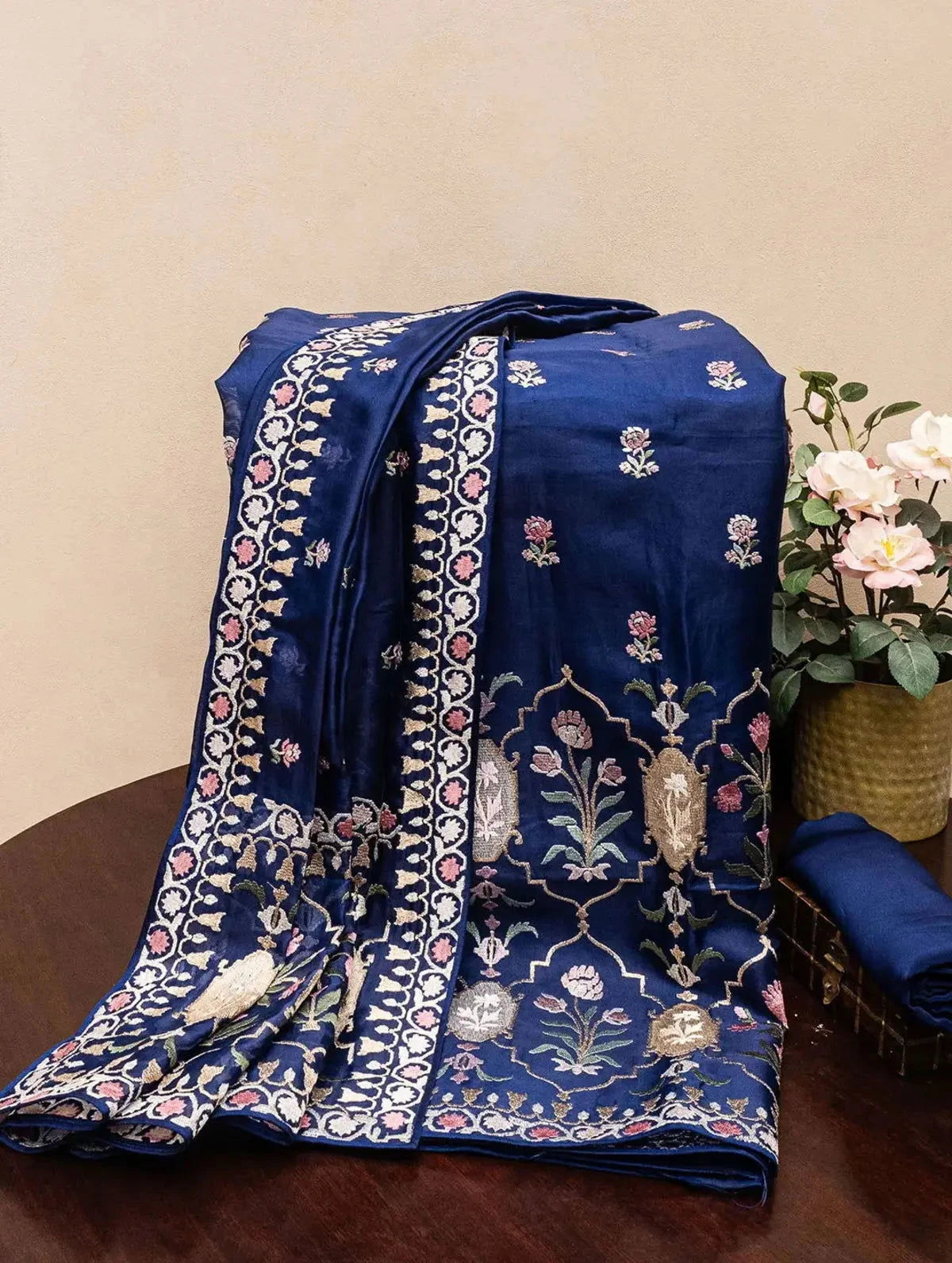 Midnight Blue Color Dress Material with Resham Work - Pallodstore