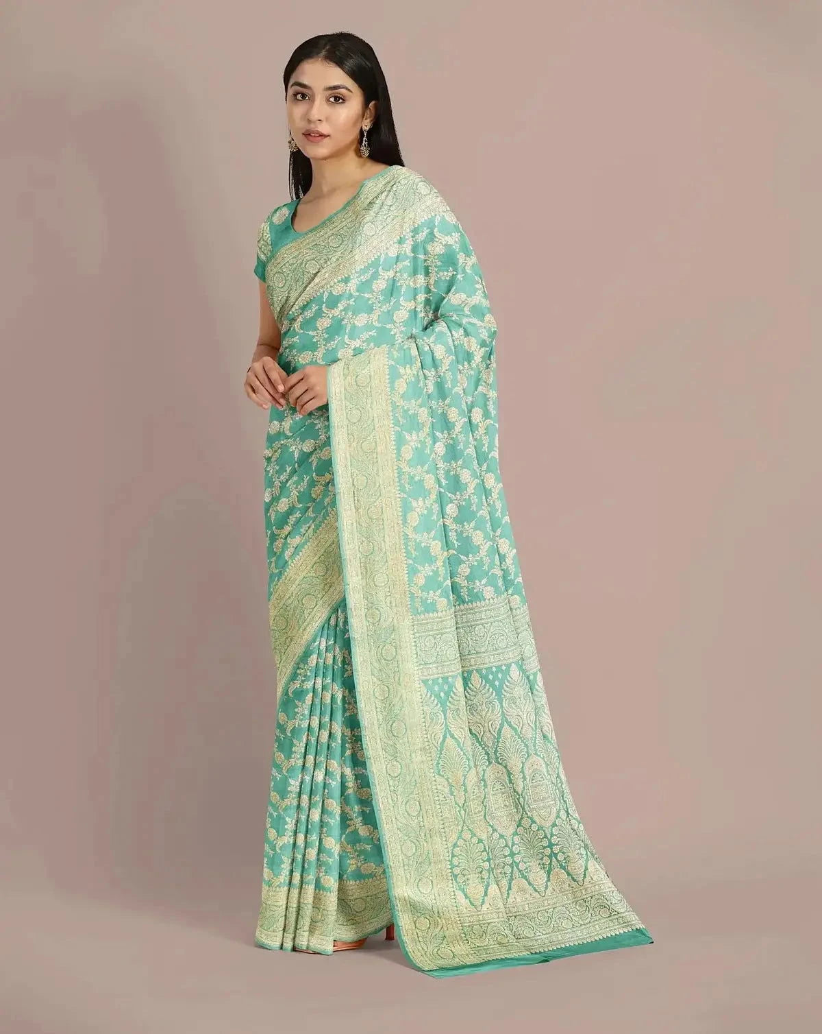 Mint Blue Zari Woven Banarasi Silk - Pallodstore