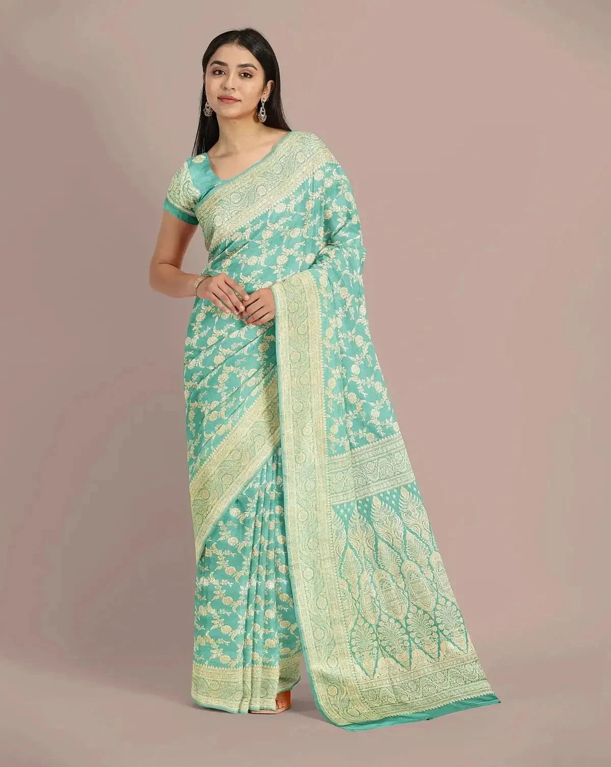Mint Blue Zari Woven Banarasi Silk - Pallodstore