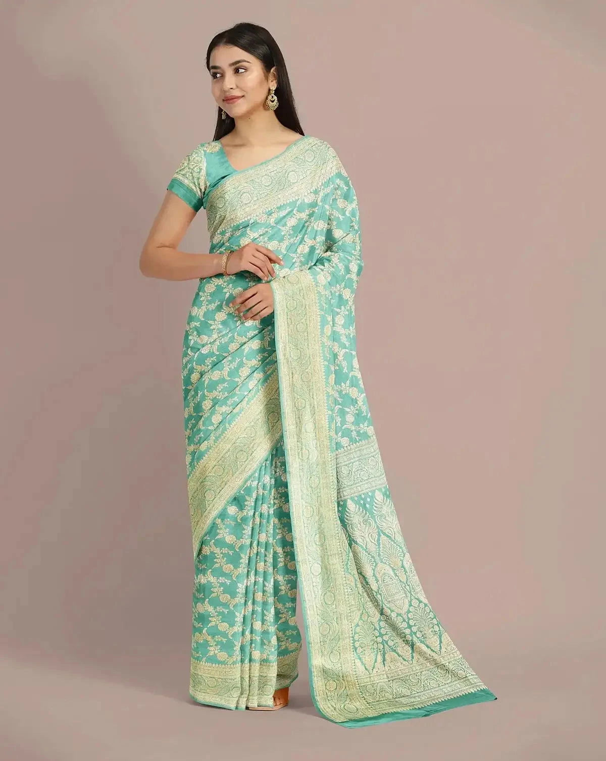 Mint Blue Zari Woven Banarasi Silk - Pallodstore