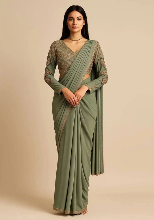 Mint Green Draped Saree - Pallodstore