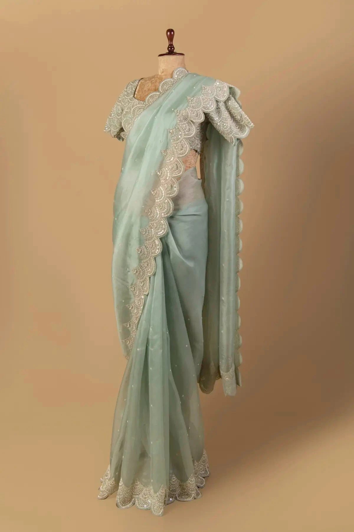 Mint Green Organza Embroidered Saree - Pallodstore