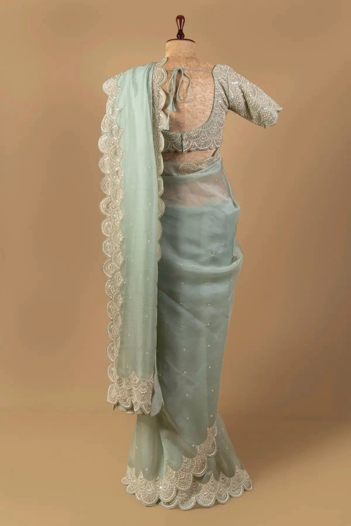 Mint Green Organza Embroidered Saree - Pallodstore