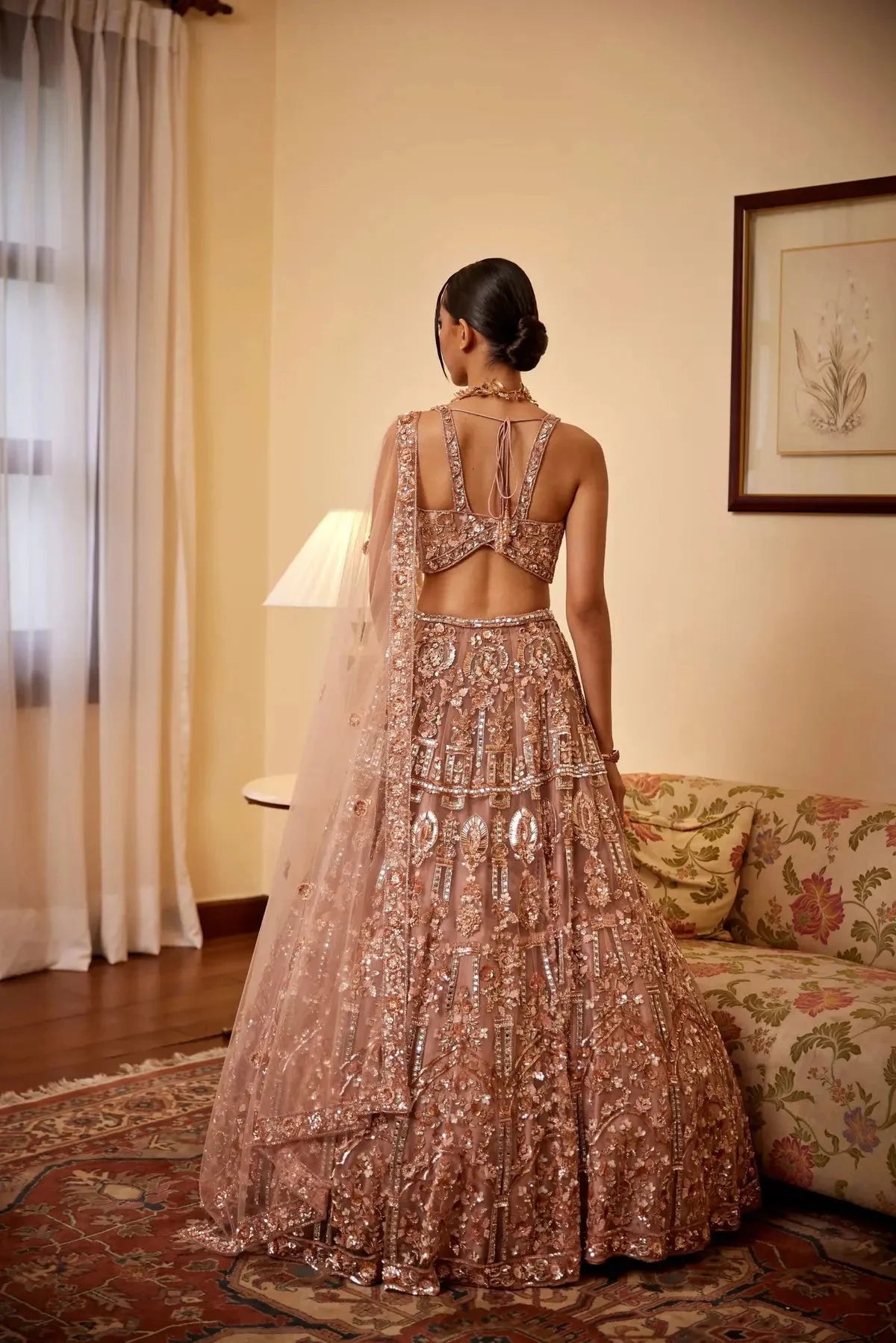 Mirror studded Rose Gold Lehenga - Pallodstore