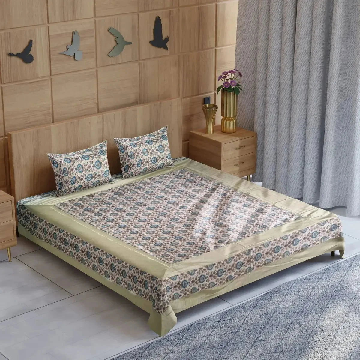 Multicolor Handblock Printed Double Bedsheet - Pallodstore