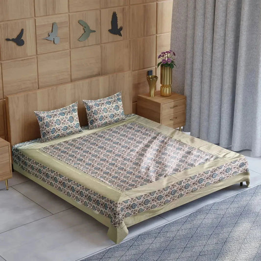 Multicolor Handblock Printed Double Bedsheet - Pallodstore