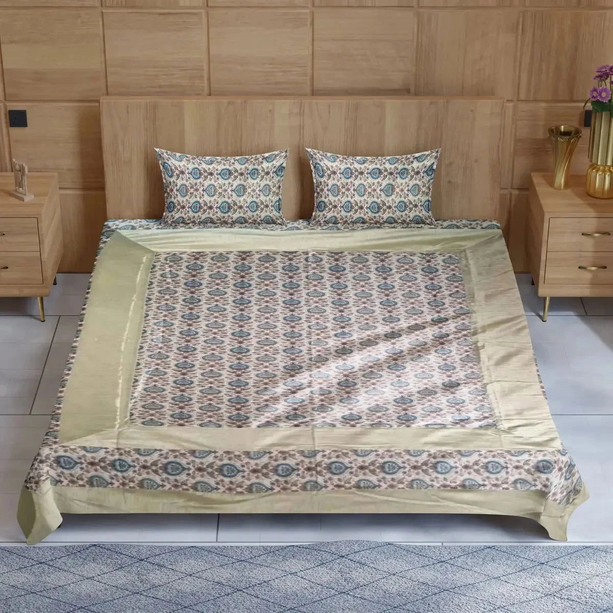Multicolor Handblock Printed Double Bedsheet - Pallodstore
