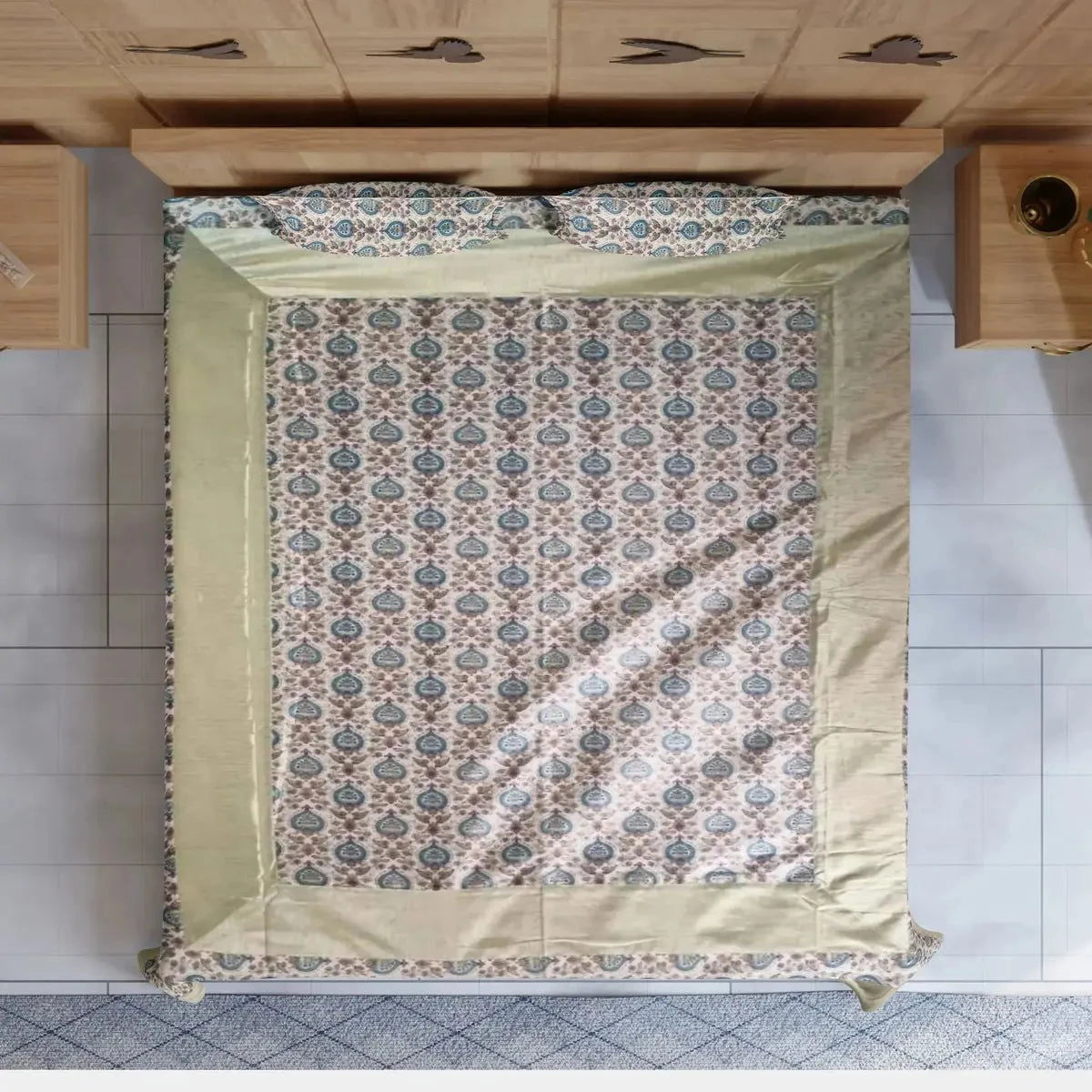 Multicolor Handblock Printed Double Bedsheet - Pallodstore