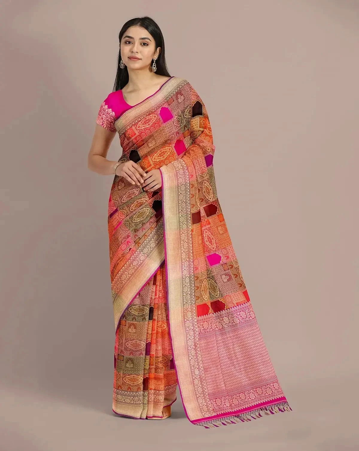 Multicolour Rancard Tissue Banarasi Saree - Pallodstore