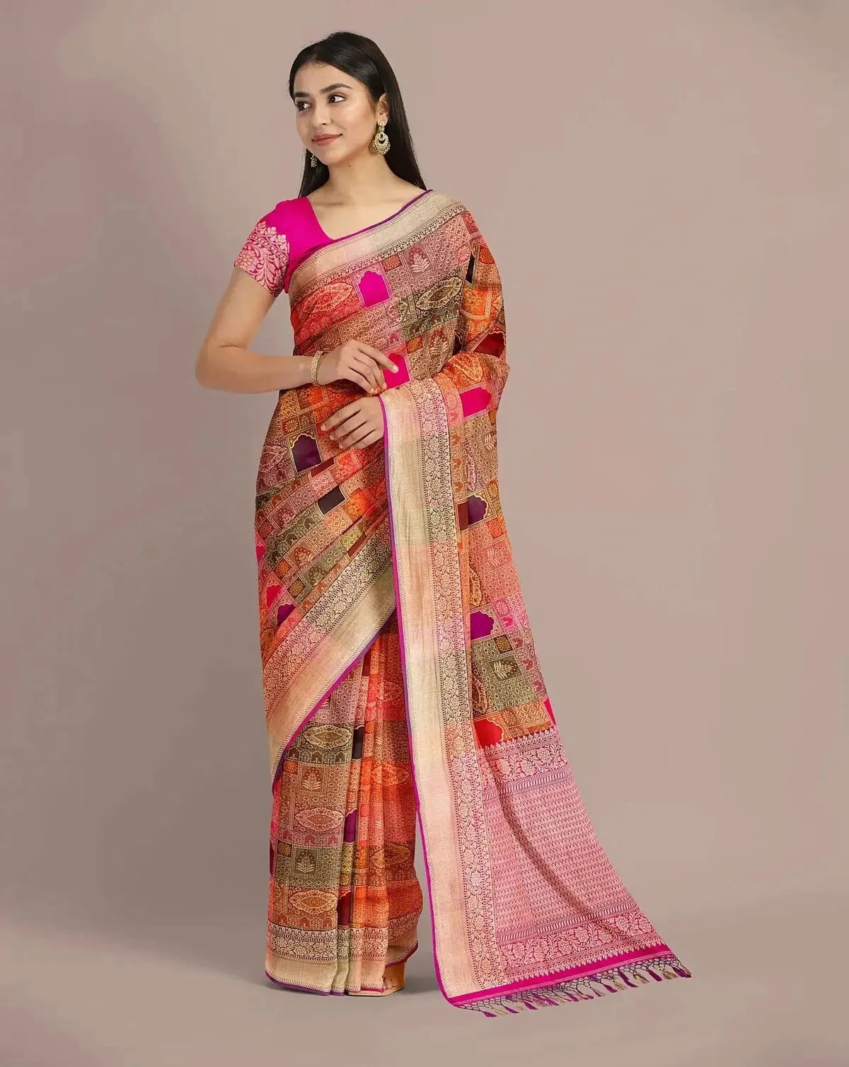 Multicolour Rancard Tissue Banarasi Saree - Pallodstore