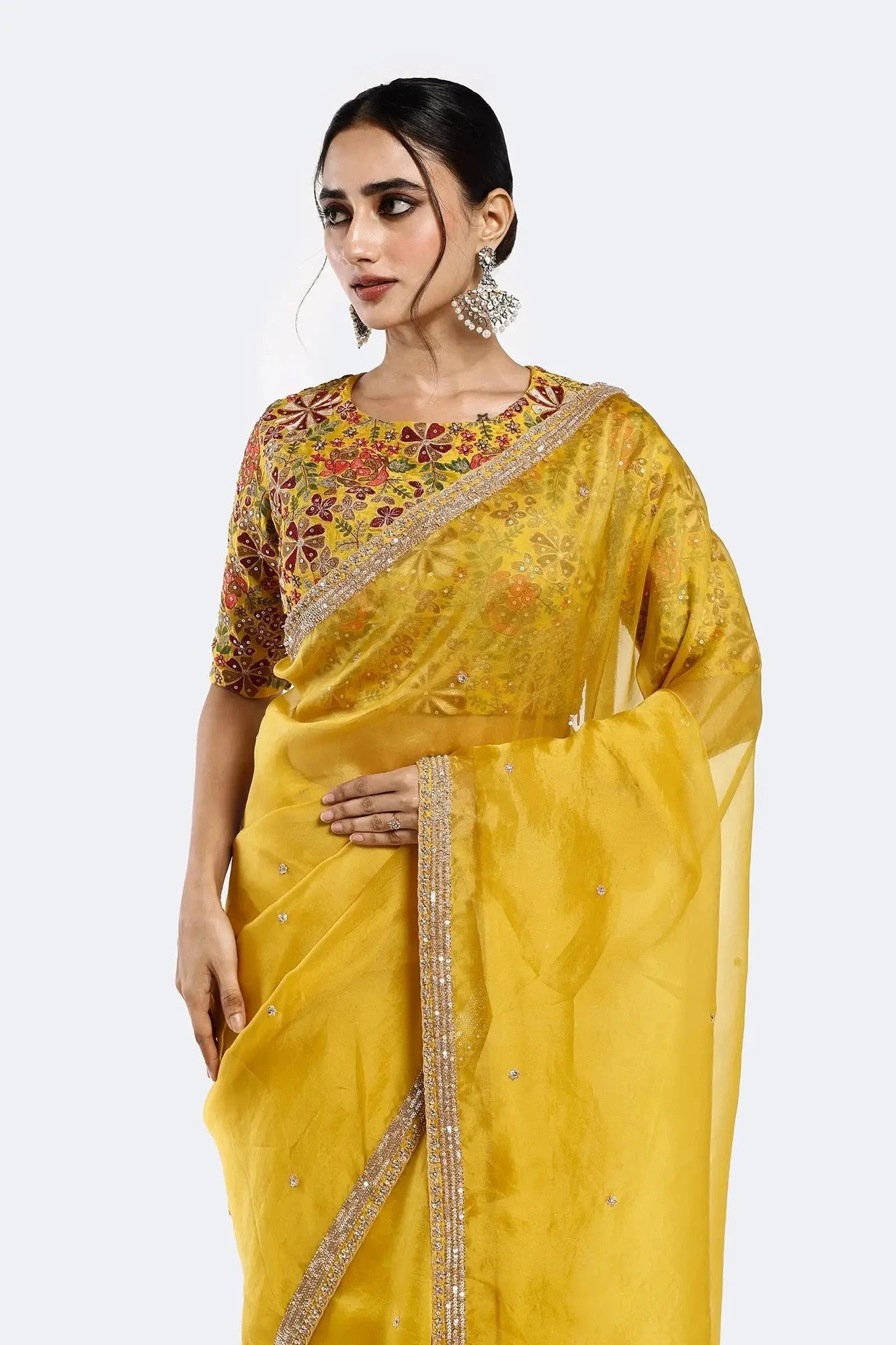 Mustard Siren Organza Saree - Pallodstore