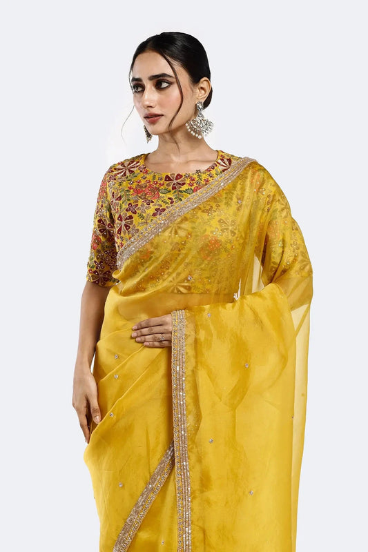 Mustard Siren Organza Saree - Pallodstore