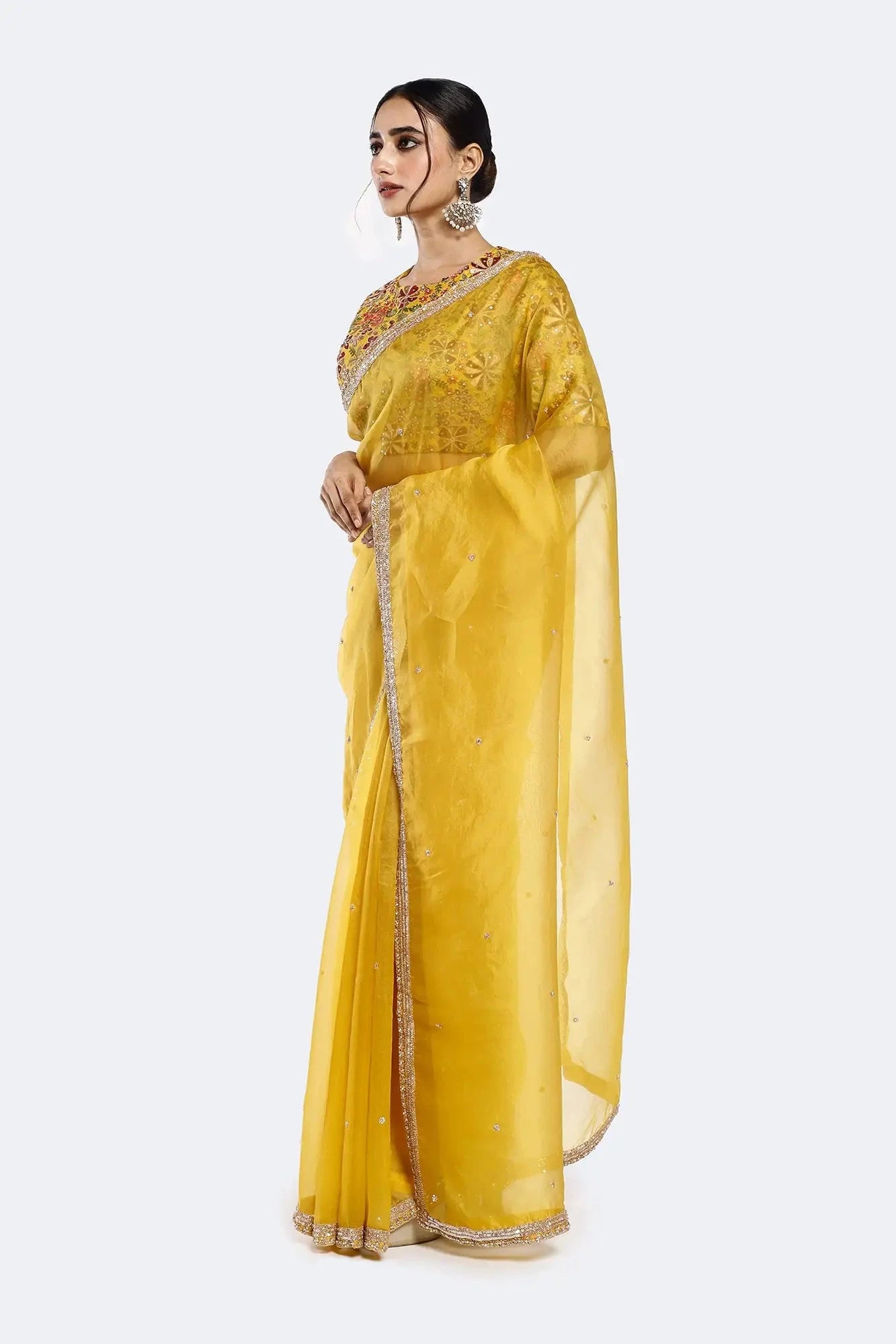 Mustard Siren Organza Saree - Pallodstore