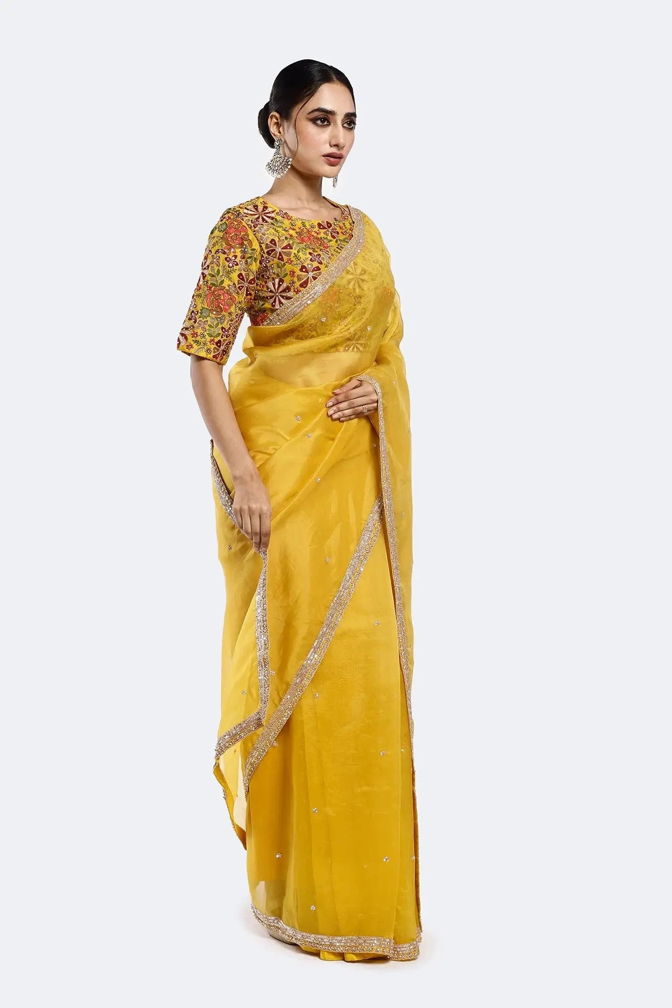 Mustard Siren Organza Saree - Pallodstore