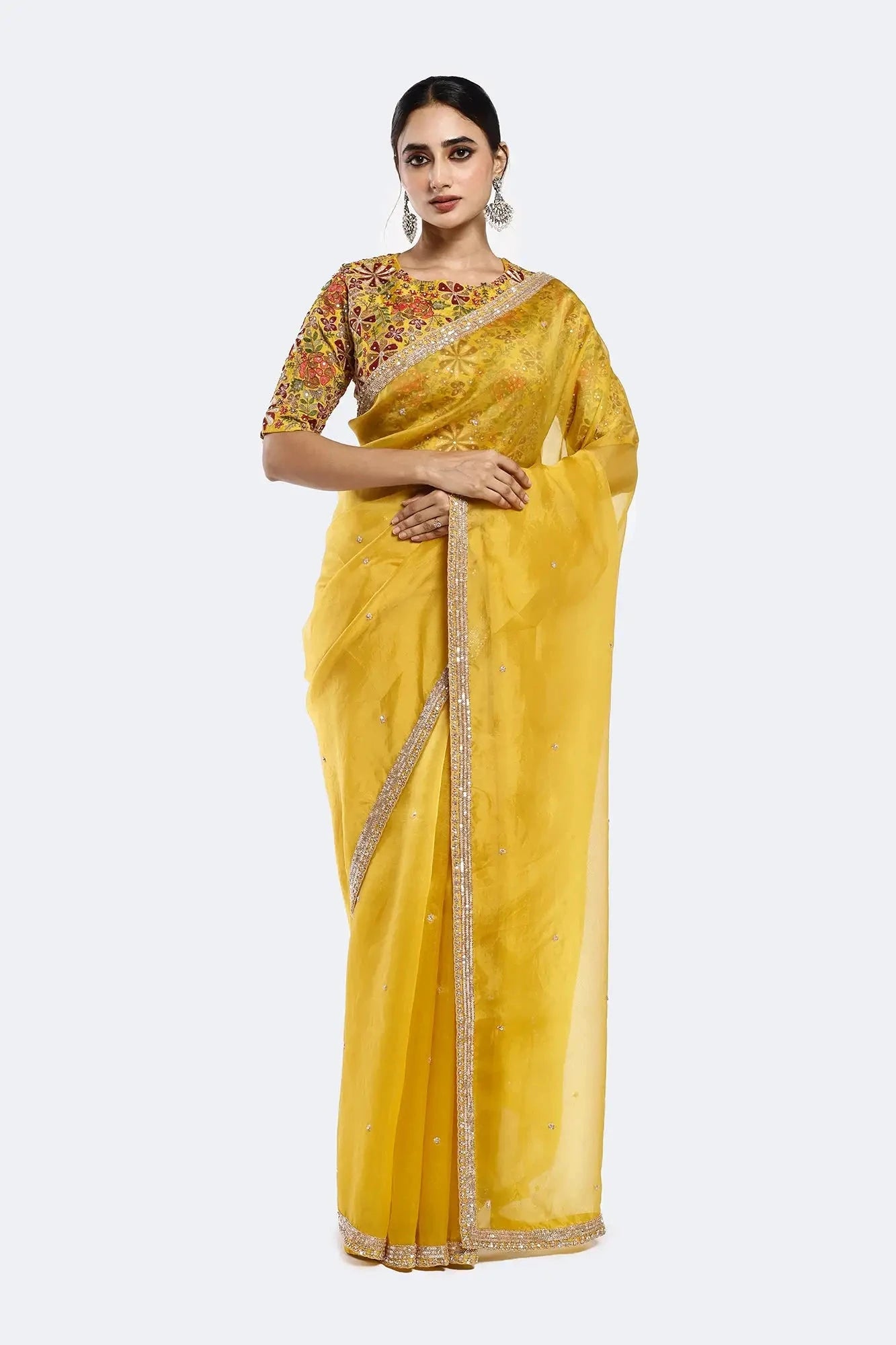 Mustard Siren Organza Saree - Pallodstore