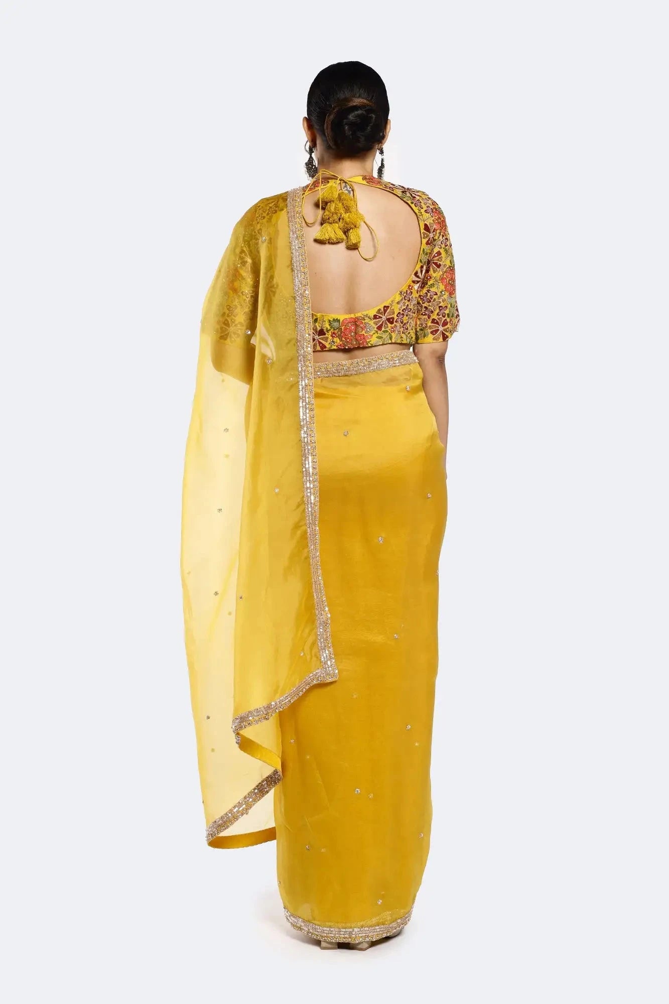 Mustard Siren Organza Saree - Pallodstore